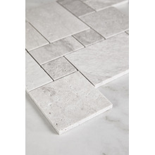 Soline Tumbled Grey French Pattern Travertine Mosaic Tile